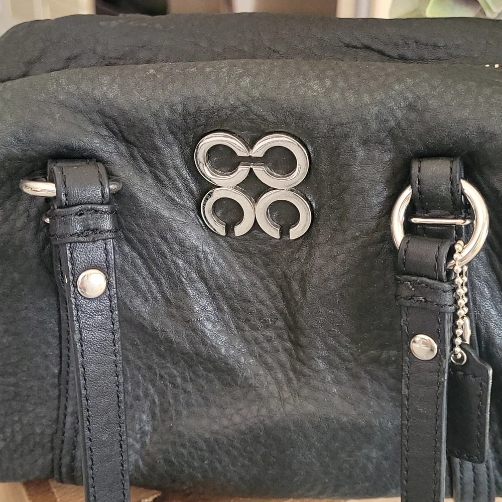 Coach "Julia" Black Leather Satchel with Silver Hardware - Picture 2 of 15